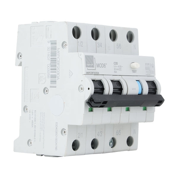 NHP MOD6 Residual Current Device - Short body w/ Overcurrent 6kA 6A 3PN C Curve 30mA Type A 72mm***EMAIL/TEXT FOR PRICING***