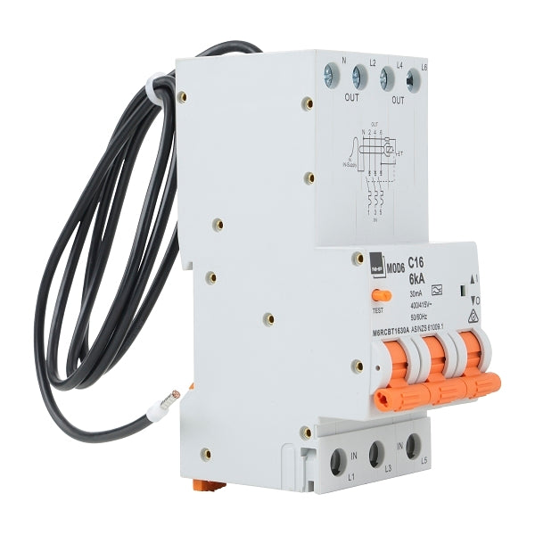 NHP MOD6 Residual Current Device - Long body w/ Overcurrent 6kA 10A 3PN C Curve 30mA Type A 54mm***EMAIL/TEXT FOR PRICING***