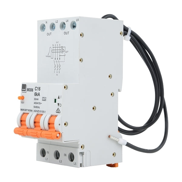 NHP MOD6 Residual Current Device - Long body w/ Overcurrent 6kA 25A 3PN C Curve 30mA Type A 54mm***EMAIL/TEXT FOR PRICING***