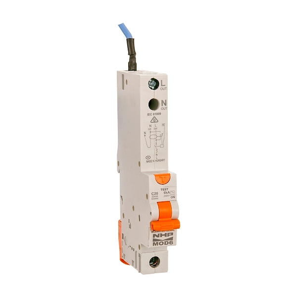 NHP MOD6 Residual Current Device - Long body w/ Overcurrent 6kA 10A 1Pole and N C Curve 30mA Type A***EMAIL/TEXT FOR PRICING***