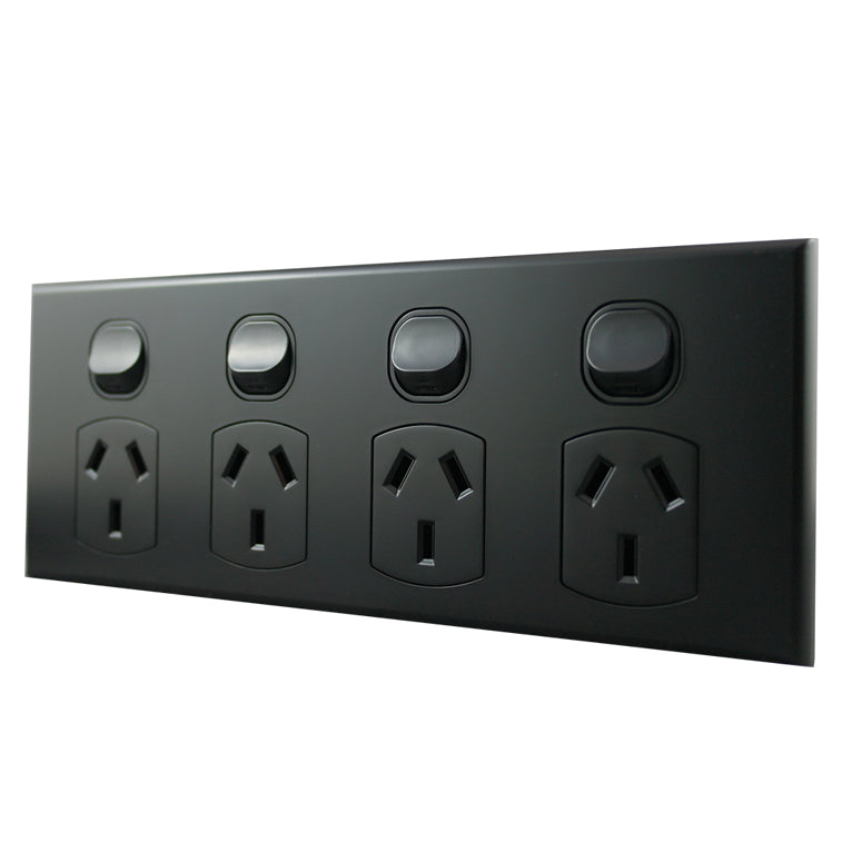 4 Gang Slimline Power Point – MATTE BLACK