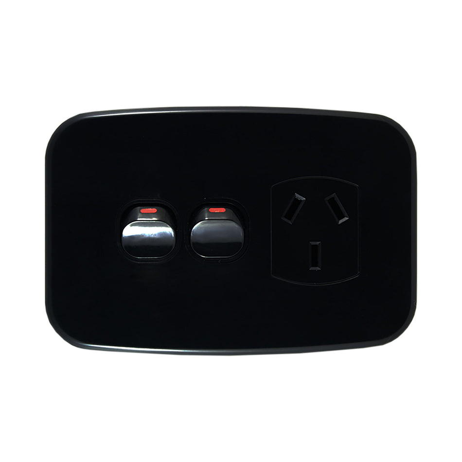 Single Power Point with Extra Switch – BLACK