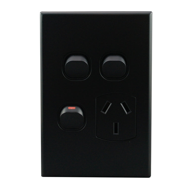 Single Power Point with 2 Extra Switches – VERTICAL MATTE BLACK