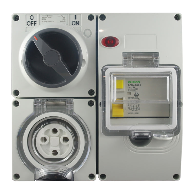 IP66 RCD Protected Combination Switched Outlet 4 Pin – 500V 10A