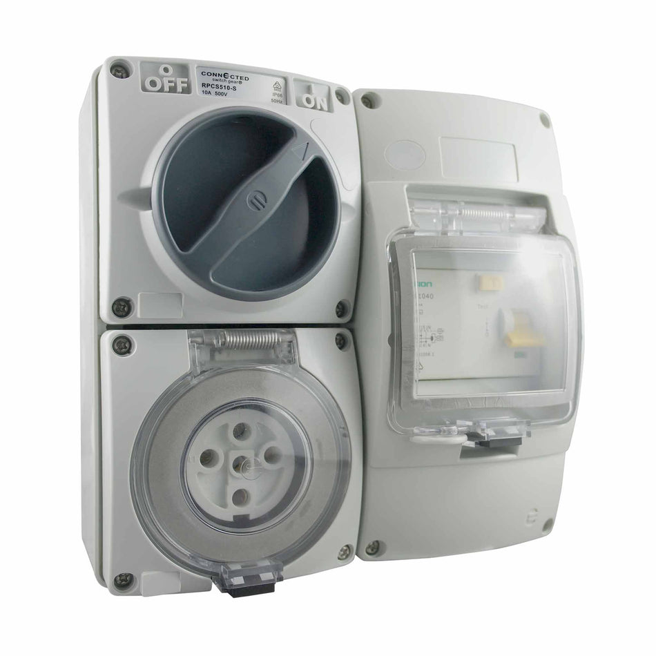 RCD Protected Combination Switched Outlet 5 Pin 32A 500V IP66