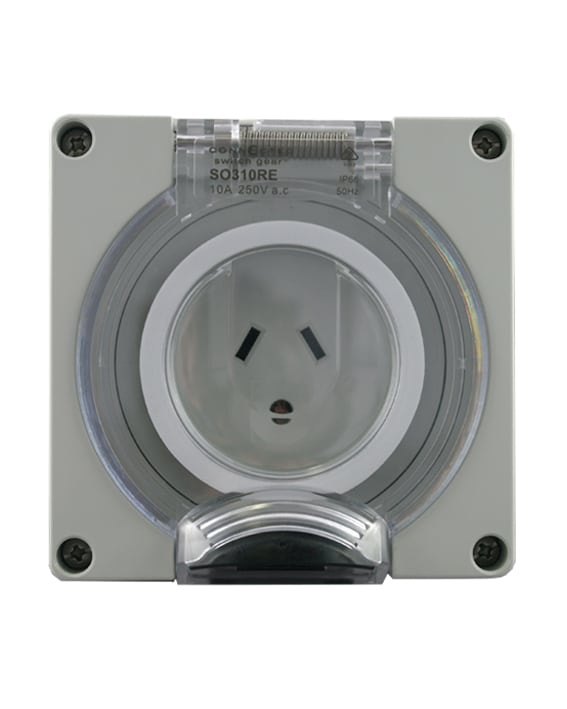 IP66 Socket Outlet 3 Pin Round Earth Pin 10A 250V AC