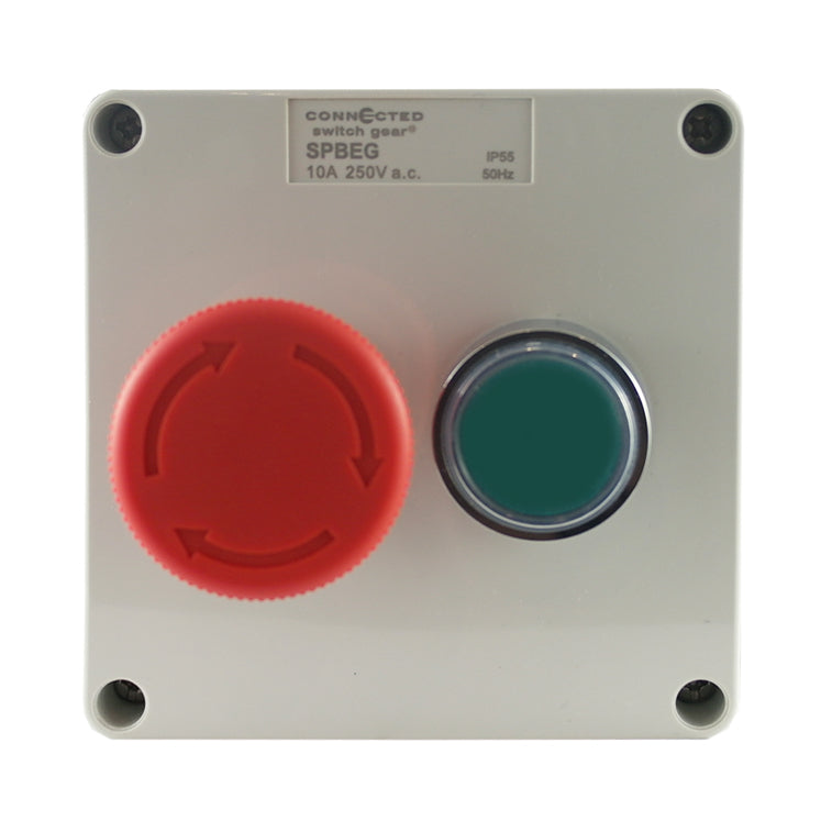 Emergency Stop Push Button Control Box – Red / Green 250V AC 10A IP55