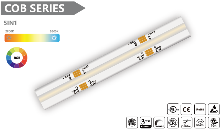 5 IN 1 COB Led Strip - 10m/reel