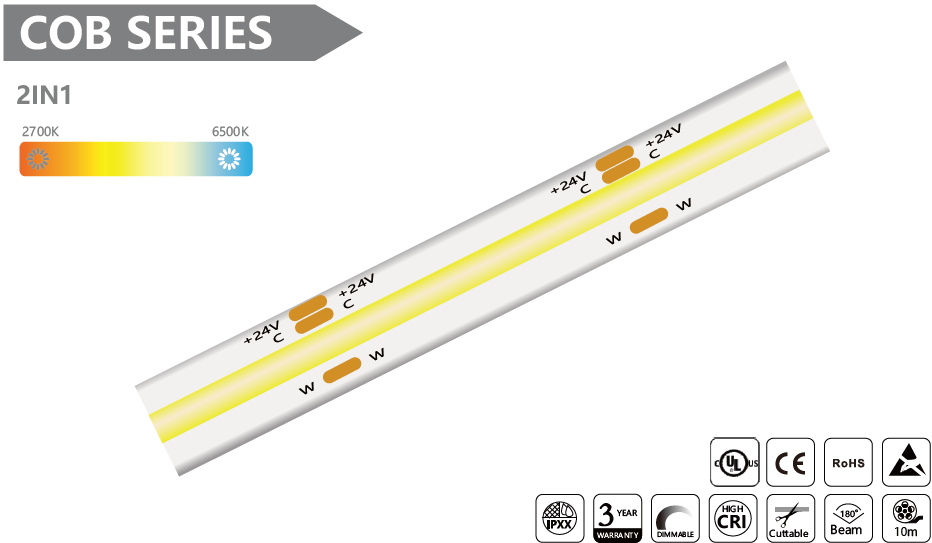 2 IN 1 COB Led Strip - 10m/reel