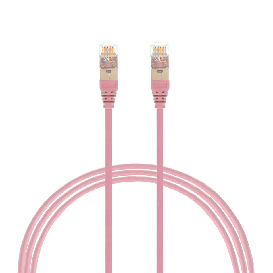 0.5m CAT6A RJ45 S/FTP THIN LSZH 30 AWG Network Cable | Pink