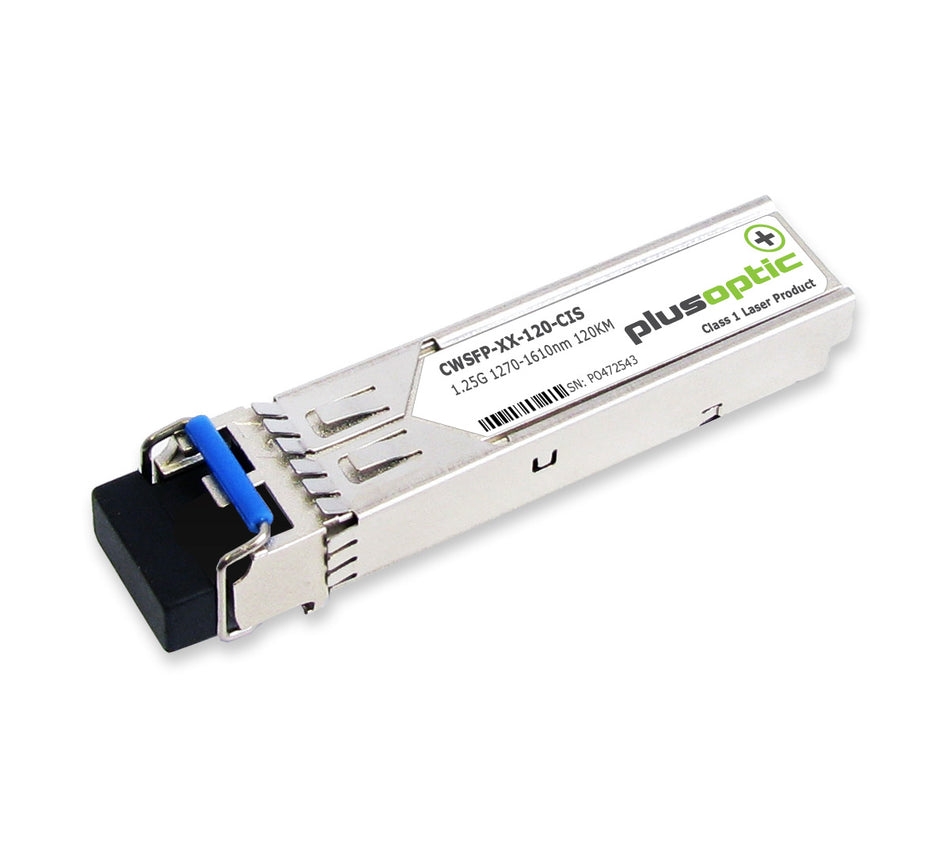 Cisco compatible 1.25G, CWDM SFP, 1270-1610nm, 120KM Transceiver, LC Connector for SMF with DOM | PlusOptic CWSFP-XX-120-CIS