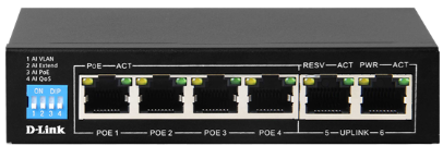 D-Link | DES-F1006P-E | 6 Port PoE Switch with (4 Long Reach 250m) PoE Ports and 2 Uplink Ports