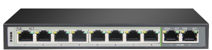 D-Link | DES-F1010P-E | 10 Port PoE Switch with (8 Long Reach 250m) PoE Ports and 2 Uplink