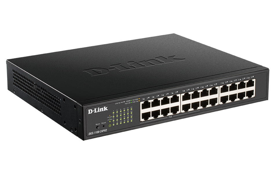 D-Link | DGS-1100-24PV2 | 24 Port Gigabit Smart Managed PoE Switch with 12 PoE Ports (100W PoE budget)