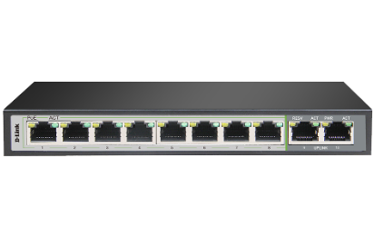 D-Link | DGS-F1010P-E | 10 Port Gigabit PoE Switch with 8 Long Reach PoE Ports and 2 Uplink Ports