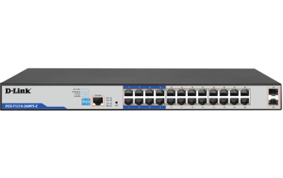 D-Link | DGS-F1210-26MPS-E | 26-Port Gigabit Smart Managed PoE+ Switch with 24 PoE+ Ports (8 Long Reach 250m) and 2 SFP Ports