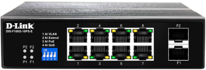 D-Link | DIS-F100G-10PS-E | 10 Port Gigabit Industrial PoE+ Switch with 8 PoE Ports and 2 SFP Ports