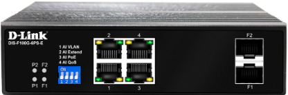 D-Link | DIS-F100G-6PS-E | 6 Port Gigabit Industrial PoE+ Switch with 4 PoE Ports and 2 SFP Ports