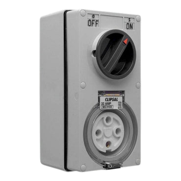 Clipsal - 56 Series, Switched Socket Outlet, 500V, 32A, 4 Round PIN, IP66, 3 Pole, Vertical***EMAIL/TEXT FOR PRICING***