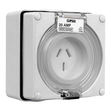 Clipsal - 56 Series, Socket Outlet Surface Auto-Switched 3 PIN Flat 20A***EMAIL/TEXT FOR PRICING***