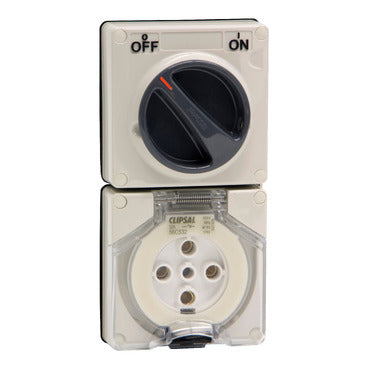 Clipsal - 56 Series, Switched Socket Surface IP66 5 PIN 32A Less Enclosure***EMAIL/TEXT FOR PRICING***