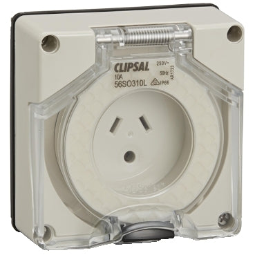 Clipsal - 56 Series, Socket Outlet Surface 3 PIN 10A LT Less Enclosure***EMAIL/TEXT FOR PRICING***