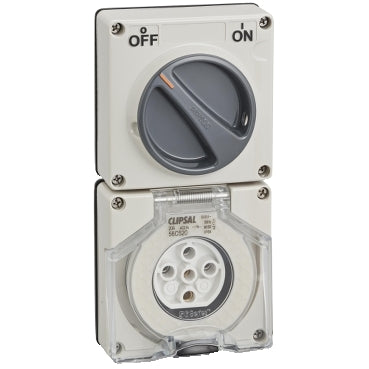 Clipsal - 56 Series, Switched Socket Surface IP66 5 PIN 20A Less Enclosure***EMAIL/TEXT FOR PRICING***