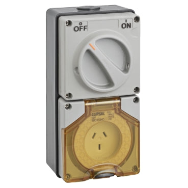 Clipsal - 56 Series, Switched Socket Outlet, 250V, 10A, 3 Flat PIN, IP66, 1 Pole, Heavy Duty***EMAIL/TEXT FOR PRICING***