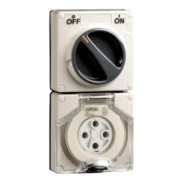 Clipsal - 56 Series, Switched Socket Surface IP66 4 PIN 32A Less Enclosure***EMAIL/TEXT FOR PRICING***