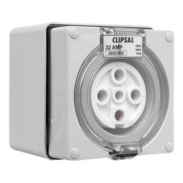 Clipsal - 56 Series, Socket Outlets, Surface Sockets - IP66, 500V 32A - 5 Round Pins***EMAIL/TEXT FOR PRICING***