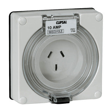 Clipsal - 56 Series, Socket Outlet Surface 3 Flat PIN 10A, 250V Less Enclosure***EMAIL/TEXT FOR PRICING***