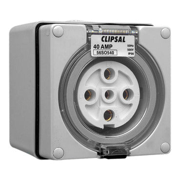 Clipsal - 56 Series, Socket Outlets, Surface Sockets - IP66, 500V 40A - 5 Round Pins***EMAIL/TEXT FOR PRICING***