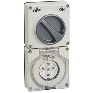 Clipsal - 56 Series, Switched Socket Surface IP66 5 PIN 10A Less Enclosure***EMAIL/TEXT FOR PRICING***