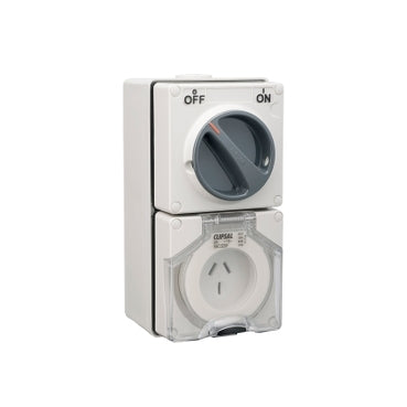 Clipsal - 56 Series, Switched Socket Outlet, 250V, 20A, 3 Flat PIN, IP66, 1 Pole***EMAIL/TEXT FOR PRICING***