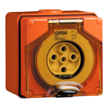 Clipsal - 56 Series, Socket Outlets, Surface Sockets - IP66, 500V 20A - 5 Round Pins***EMAIL/TEXT FOR PRICING***