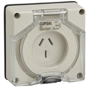 Clipsal - 56 Series, Socket Outlet Surface 3 PIN Flat 20A***EMAIL/TEXT FOR PRICING***