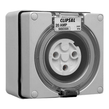 Clipsal - 56 Series, Socket Outlets, Surface Sockets - IP66, 250V 20A - 3 Round Pins***EMAIL/TEXT FOR PRICING***