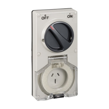 Clipsal - 56 Series, Switched Socket Vertical IP66 3 PIN 15A Less Enclosure***EMAIL/TEXT FOR PRICING***