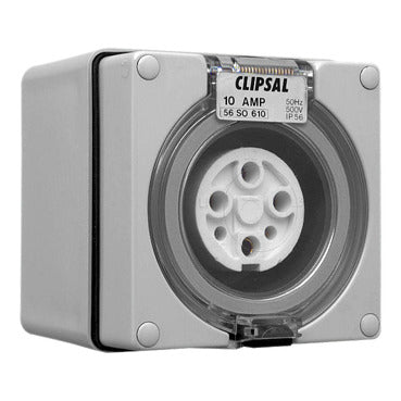 Clipsal - 56 Series, Socket Outlets, Surface Sockets - IP66, 500V 10A - 6 Round Pins***EMAIL/TEXT FOR PRICING***