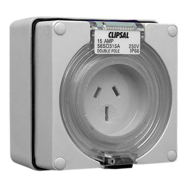 Clipsal - 56 Series, Socket Outlet, 3 Flat PIN, 250V, 15A, Auto Switched, 2 Pole***EMAIL/TEXT FOR PRICING***