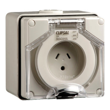 Clipsal - 56 Series, Socket Outlets, Surface Sockets - IP66, 250V 10A - 2 Flat Pins and Round Earth***EMAIL/TEXT FOR PRICING***