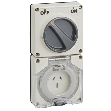 Clipsal - 56 Series, Switched Socket Surface Ip56 Double Pole 3 PIN Less Enclosure***EMAIL/TEXT FOR PRICING***