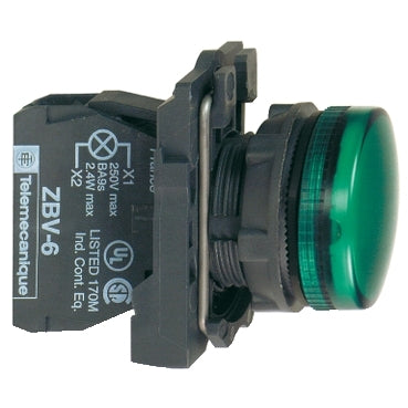 Harmony XB5, Pilot light, grey plastic, green, 22mm, universal LED, plain lens, 24V AC DC***EMAIL/TEXT FOR PRICING***