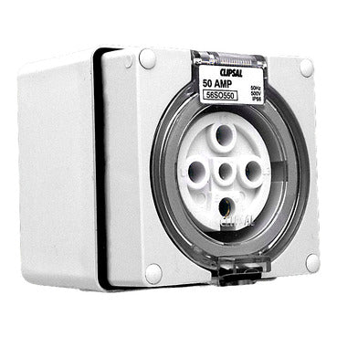 Clipsal - 56 Series, Socket Outlets, Surface Sockets - IP66, 500V 50A - 5 Round Pins***EMAIL/TEXT FOR PRICING***