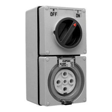 Clipsal - 56 Series, Switched Socket Outlet, 500V, 40A, 5 Round PIN, IP66, 3 Pole, Surface Mount***EMAIL/TEXT FOR PRICING***