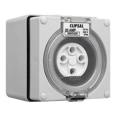 Clipsal - 56 Series, Socket Outlets, Surface Sockets - IP66, 500V 20A - 4 Round Pins***EMAIL/TEXT FOR PRICING***