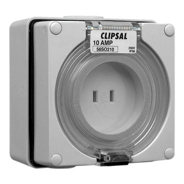 Clipsal - 56 Series, Socket Outlets, Surface Sockets - IP66, 110V 10A - 2 ParAllel Flat Pins***EMAIL/TEXT FOR PRICING***