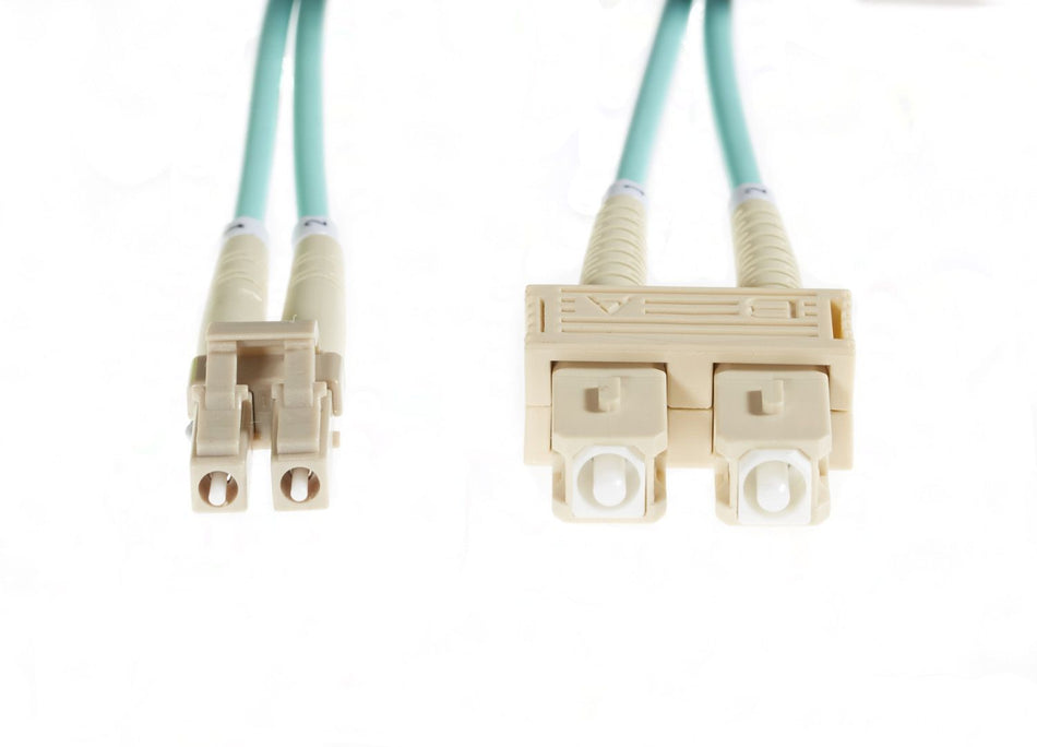 2m LC-SC OM4 Multimode Fibre Optic Duplex Patch Lead: Aqua