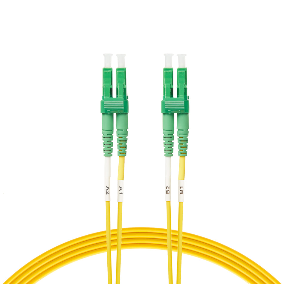 10m LC/APC-LC/APC OS1 / OS2 Singlemode Fibre Optic Duplex Patch Cable 2mm Oversleeving | Yellow