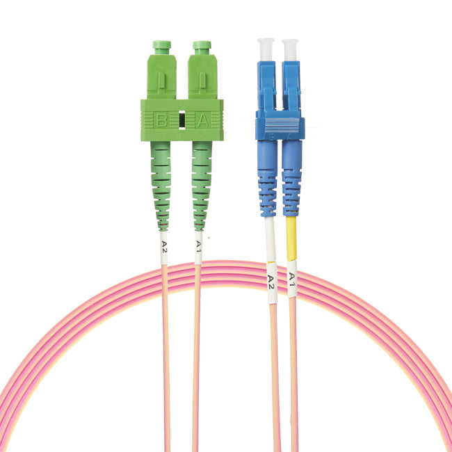 5m LC-SC/APC OS1 / OS2 Singlemode Fibre Optic Duplex Cable. Salmon Pink